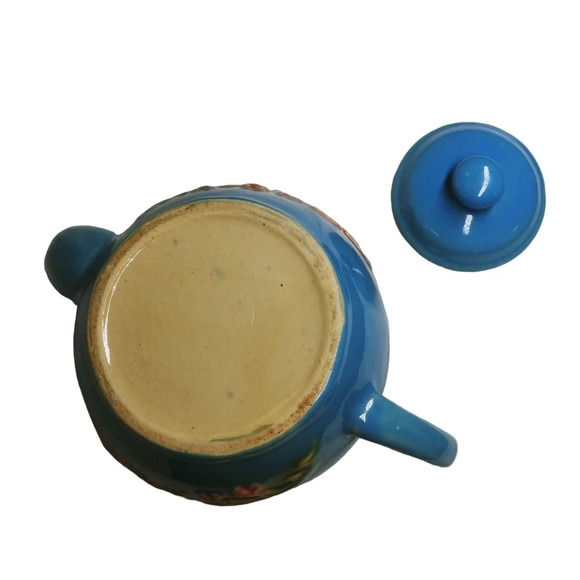 Flower  Pottery Teapot Turquoise - Picture 7 of 7